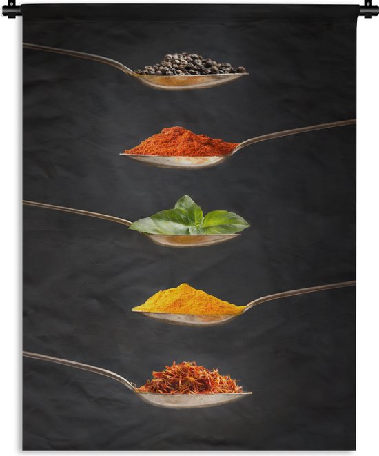 Wandkleed Kruiden en Specerijen - Italiaanse kruiden op lepels Wandkleed katoen 120x160 cm - Wandtapijt met foto XXL / Groot formaat!
