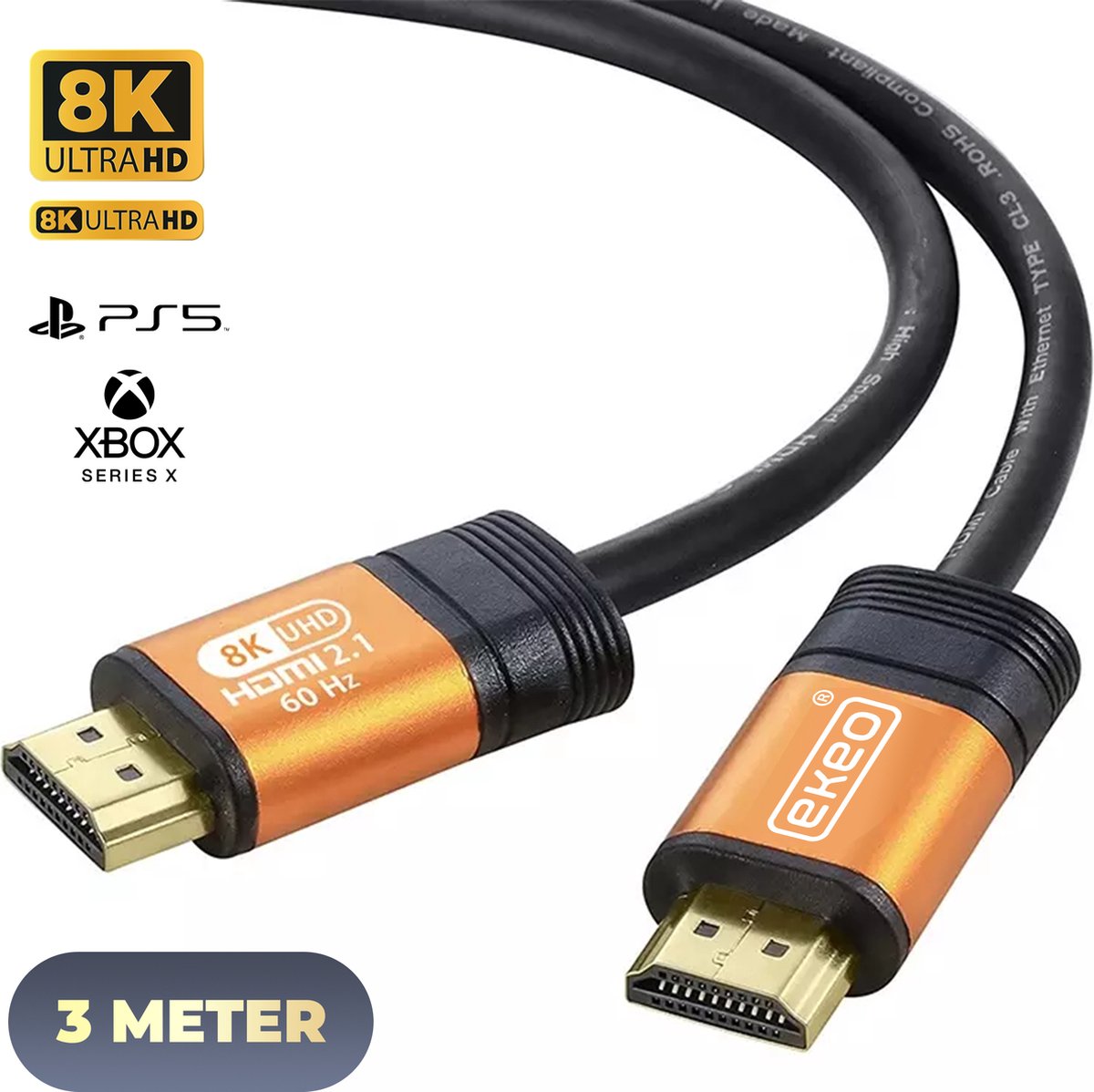 PRO HDMI Kabel 2.1 - Ultra HD High Speed 8K - HDMI naar HDMI - Xbox Series X & PS5 - 3 meter