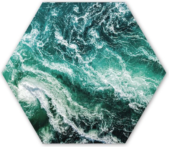 Hexagon wanddecoratie - Kunststof Wanddecoratie - Hexagon Schilderij - Oceaan - Water - Zee - Luxe - Groen - Turquoise - 120x103 cm
