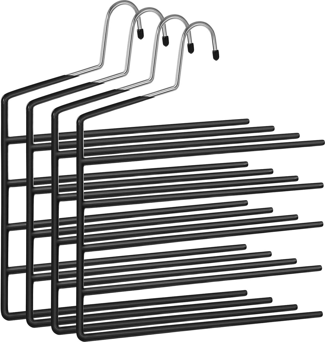 Broekhanger ruimtebesparend, set van 4, meerdere hangers, open uiteinde, antislip, voor elk 5 broeken, voor jeans, handdoeken, sjaals, zwart CRI034B02