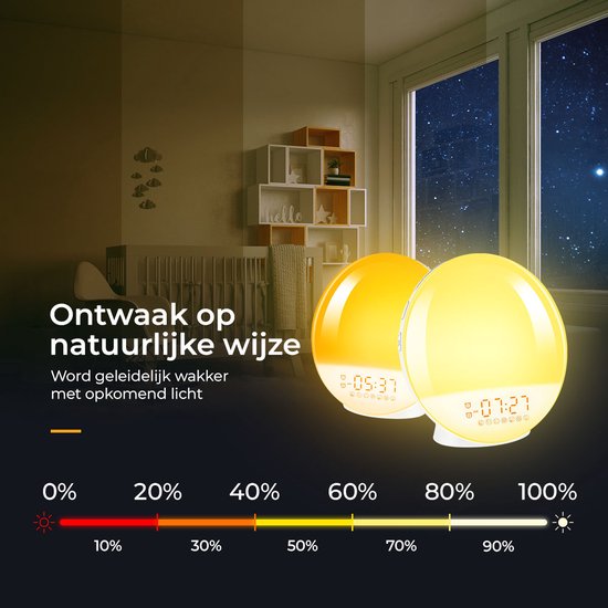 BrightLife Wake Up Light Wekker - Licht Wekker - Wekkerradio - 7 Kleuren - Slaaphulp — afbeelding 4