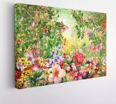 Abstracte bloemen aquarel schilderij. Lente veelkleurige bloemen - Modern Art Canvas - 366767234 - 115*75 Horizontal