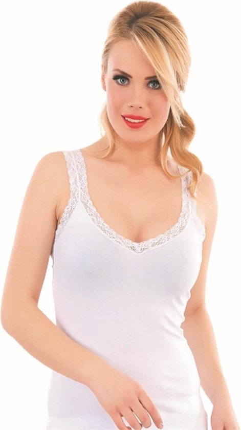 DONEX- Maillot de Corps en Katoen pour Femme avec Liens et Dentelle-1 Pack Cadeau pour Femme-Blanc-XL