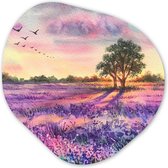 Organische Wanddecoratie - Kunststof Muurdecoratie- Organisch Schilderij - Lavendel - Verf - Vogels - Bomen- 60x60 cm - Organische spiegel vorm op kunststof