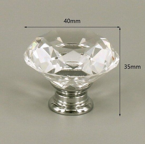3 Pièces Bouton de Meuble Cristal - Transparent & Argent - 4*3.5 cm - Poignée de Meuble - Bouton pour Armoire, Porte, Tiroir, Armoire de Cuisine