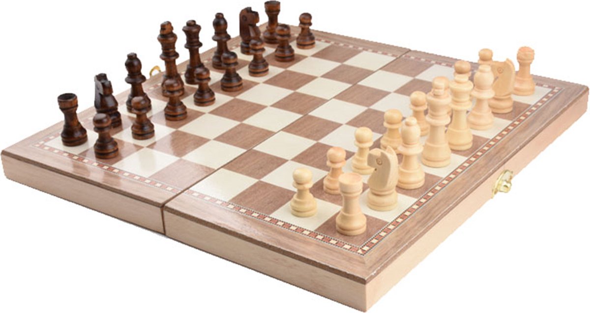 Borvat® | 4-in-1 Houten Spellendoos | Bordspel Set | Backgammon | Mikado | Domino | Schaken | | 17x17x3cm 5985799977663