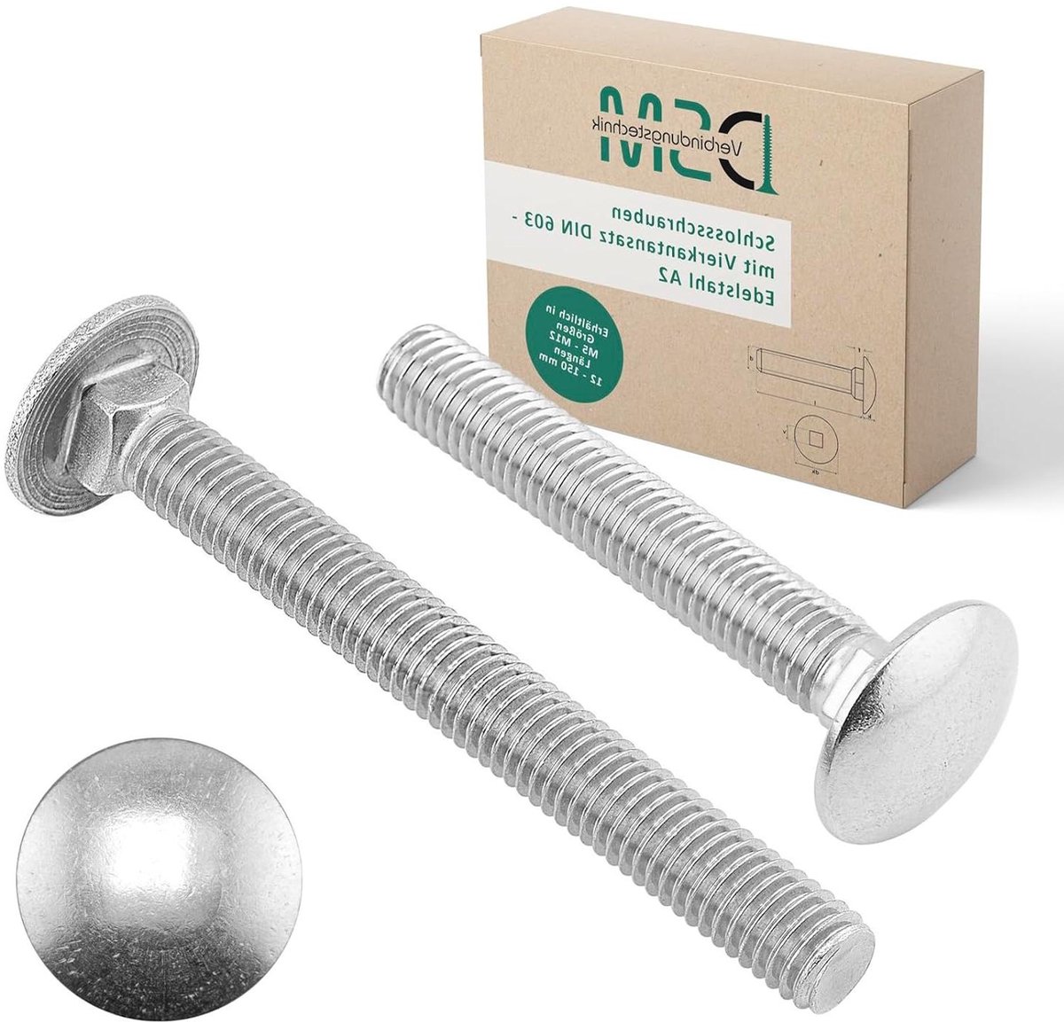 Slotbouten M8 x 150 mm - Ronde kopschroeven Torbandschroeven - Houten Constructies - Roestvrij Staal A2 - 50 stuks - Zilver