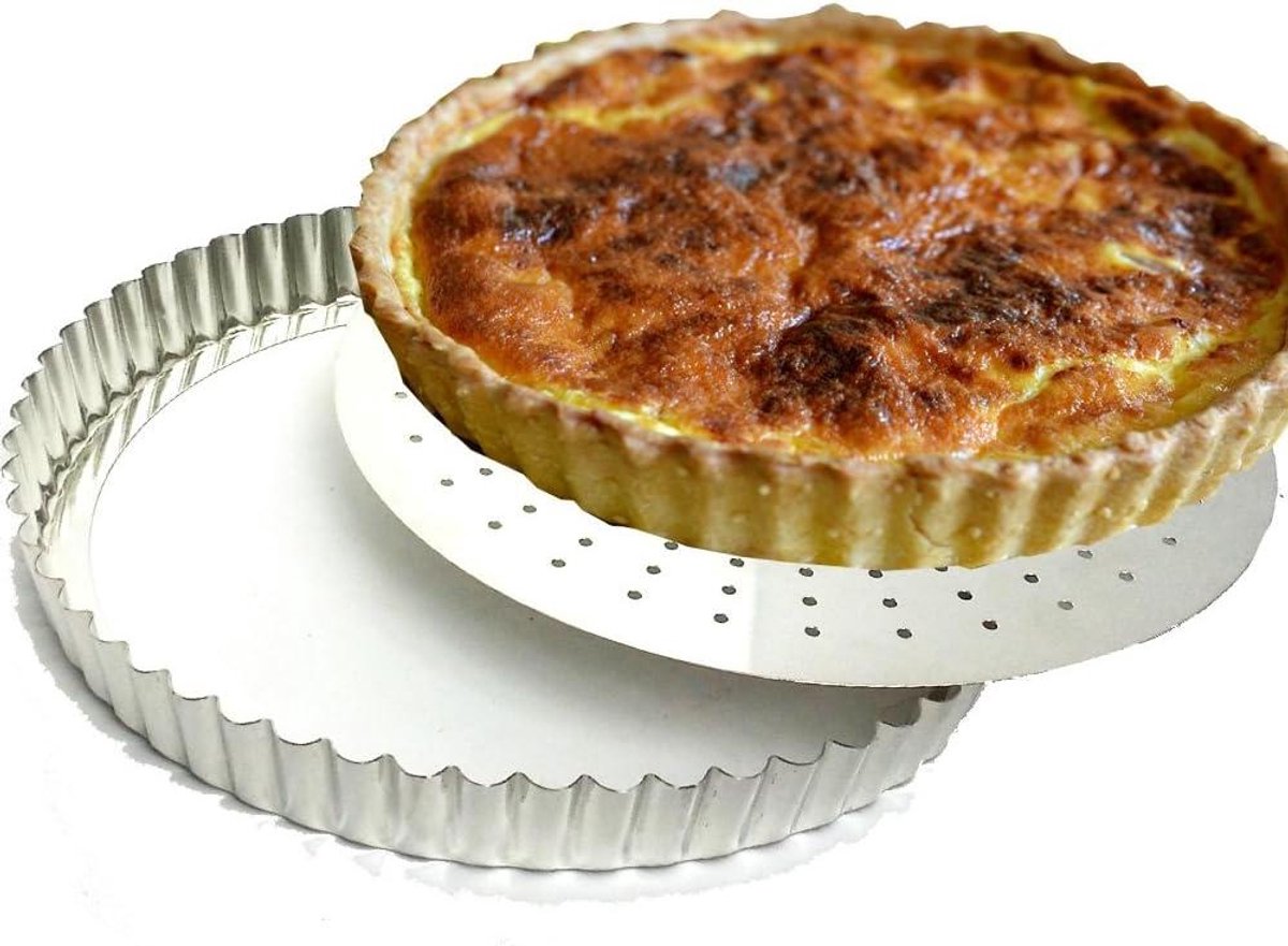 Cakevorm - Taartvorm Quichevorm - Crispy Bakken - Geperforeerde Bodem - 24 cm - Wit