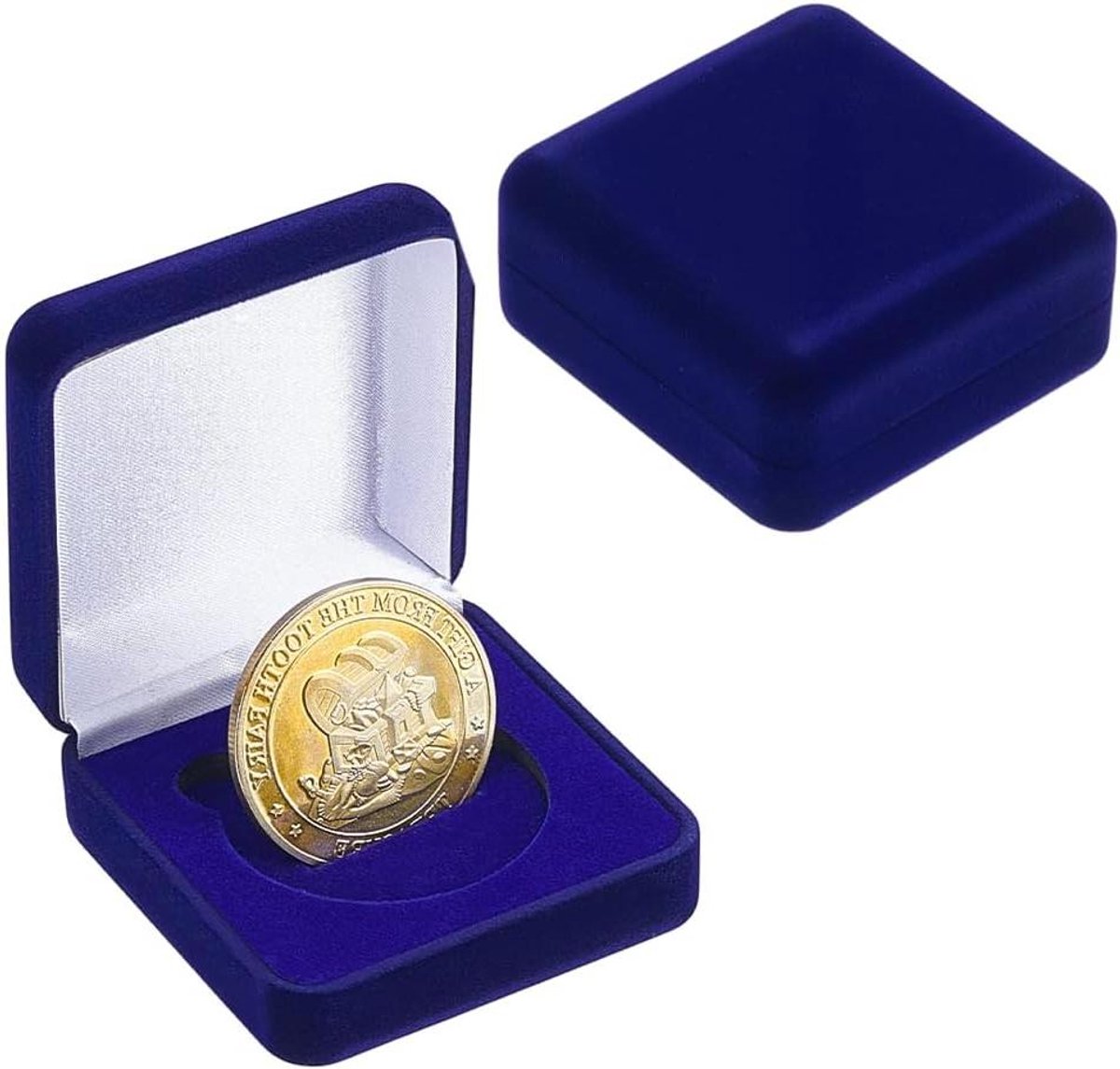 Munt Display Case - Munt Organisator - Verzamelingen Presenteren - Fluwelen Binnenzijde - 6.85x6.55x2.85cm - Middernacht Blauw