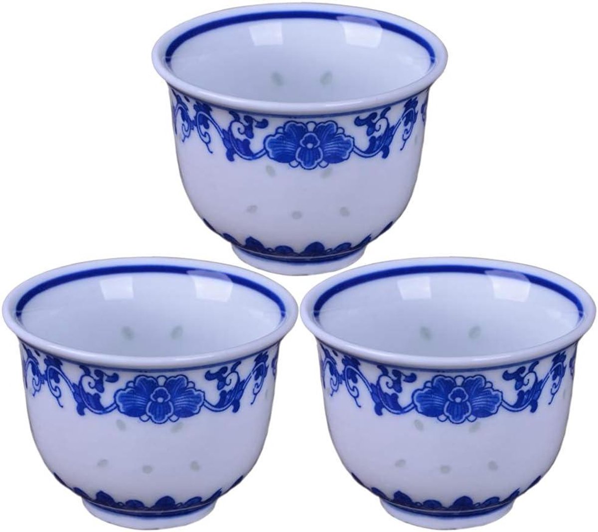 Thee Kopjes - Koffie Mokken - Thee Ceremonie - Handgemaakt Bone China - 80 ml - Blauw en Wit