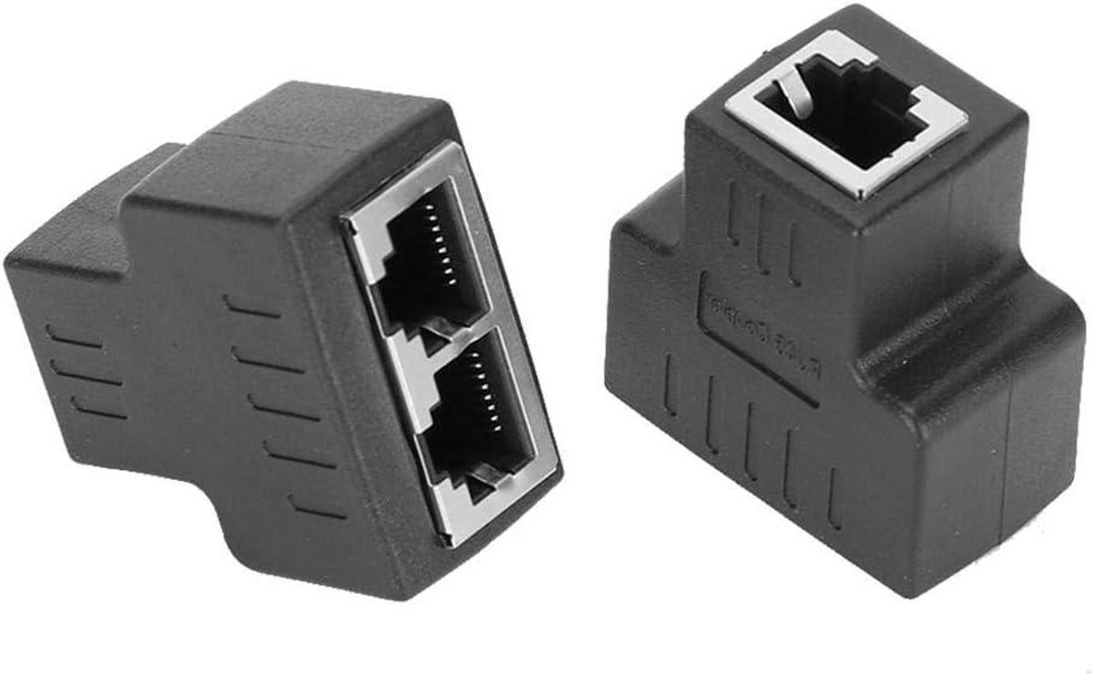 Ethernet Kabel Splitter - LAN Connector Adapter - Internet Delen - 1-in 2-out - 10mm - Zwart