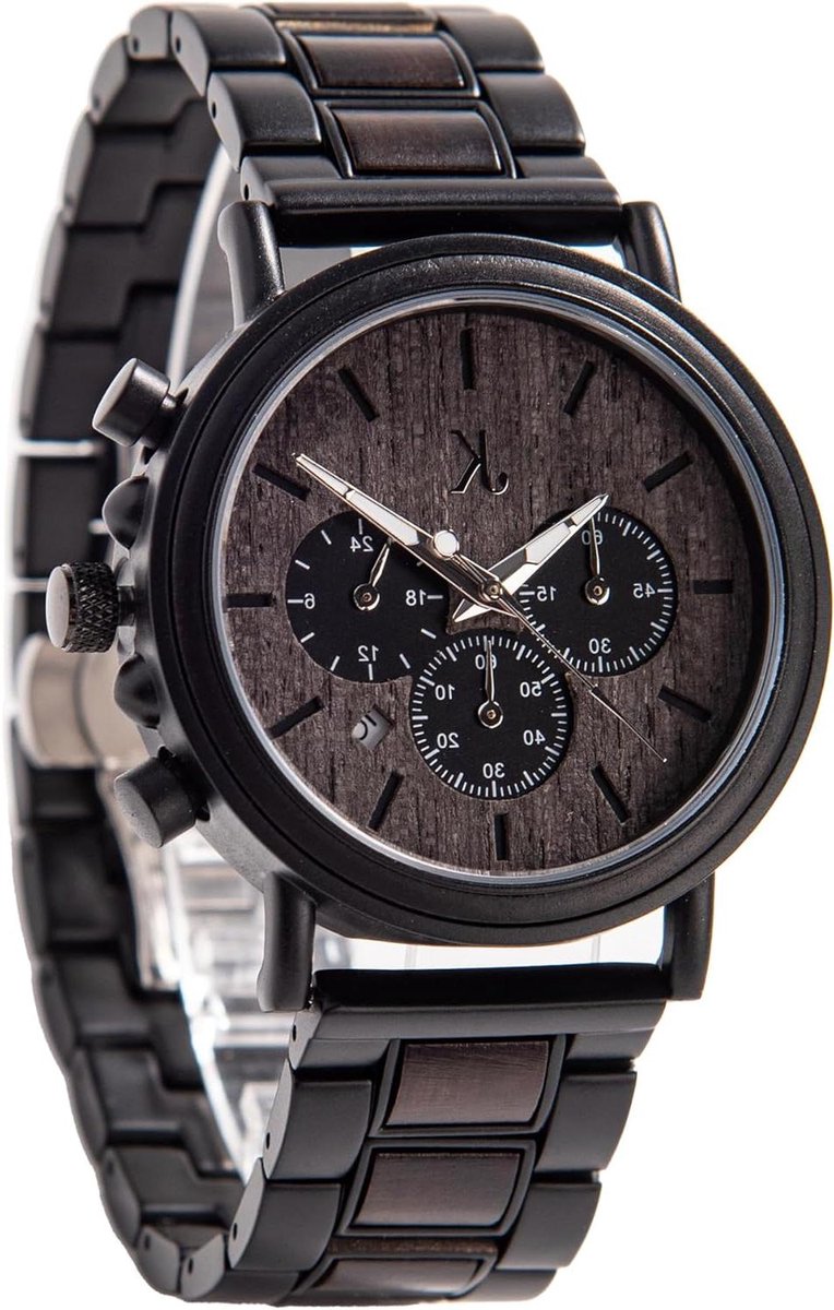 Heren Houten Horloge - Analoge Klok - Dagelijks Gebruik - Roestvrij Staal - Verstelbare Band - Donkerbruin