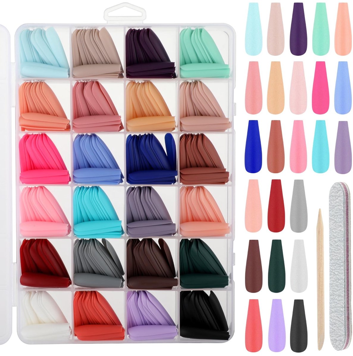ONF3 - Kunstnagels - Effen Press-on Nagels - Matte Finish - 24 Kleuren - Volledige Dekking - Geschikt voor Dames - 576 Stuks