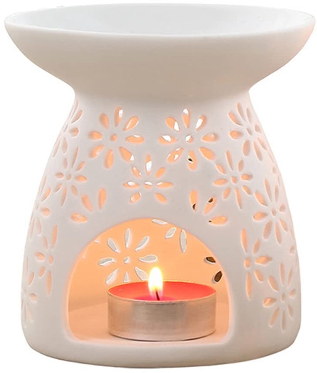 Golden crown - Essentiële oliebrander - Aromatherapie - Keramisch design - Kaars diffuser - Geurende wax smelt - Geschikt voor woonkamer - Wit