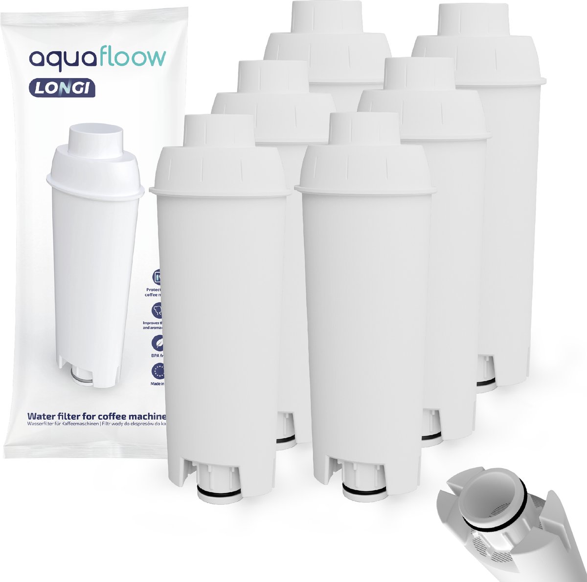 6x Aquafloow Waterfilters voor Delonghi - voor Koffiemachines - waterfilters voor Magnifica en Dinamica - ECAM waterfilter DLSC002