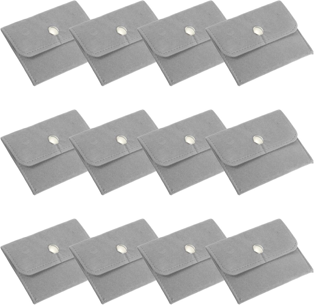 10x7,5 cm sieradenzakje - 12 stuks fluwelen zakjes met drukknop - draagbare opbergtas voor oorbellen - armbanden - kettingen - ringen - horloge - grijs