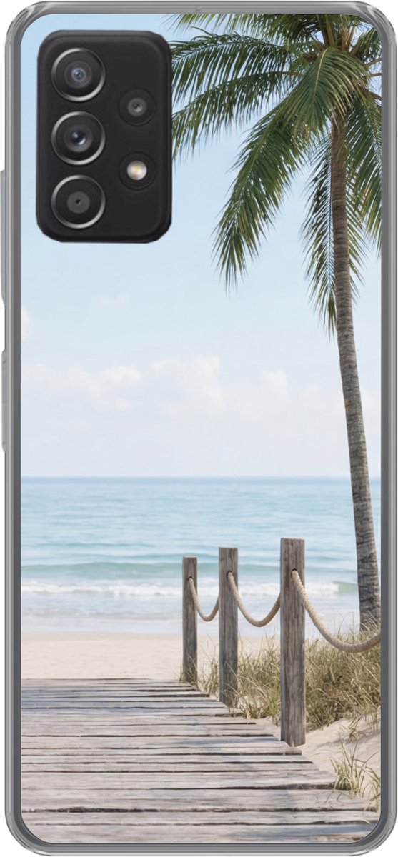 Telefoonhoesje Geschikt voor Samsung Galaxy A53 5G hoesje - Palmbomen - Pad - Horizon - Siliconen Telefoonhoesje Telefoonhoesje