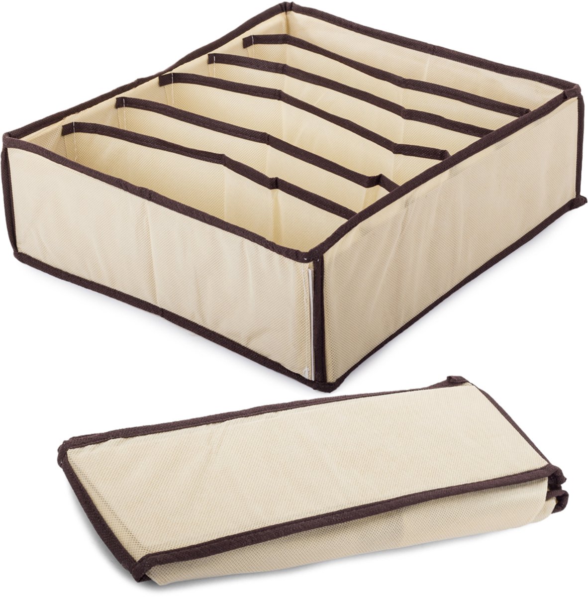 Verk Group - Make-up Organizer - 6 Vakken - Bevestigde Zijkanten - Beigekleurig