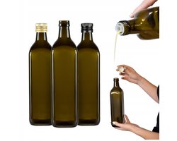 Bimberek Marasca - Vierkante Olijffles - 750 ml - Glazen Fles Met Doseerdop - Olijfgroene Kleur