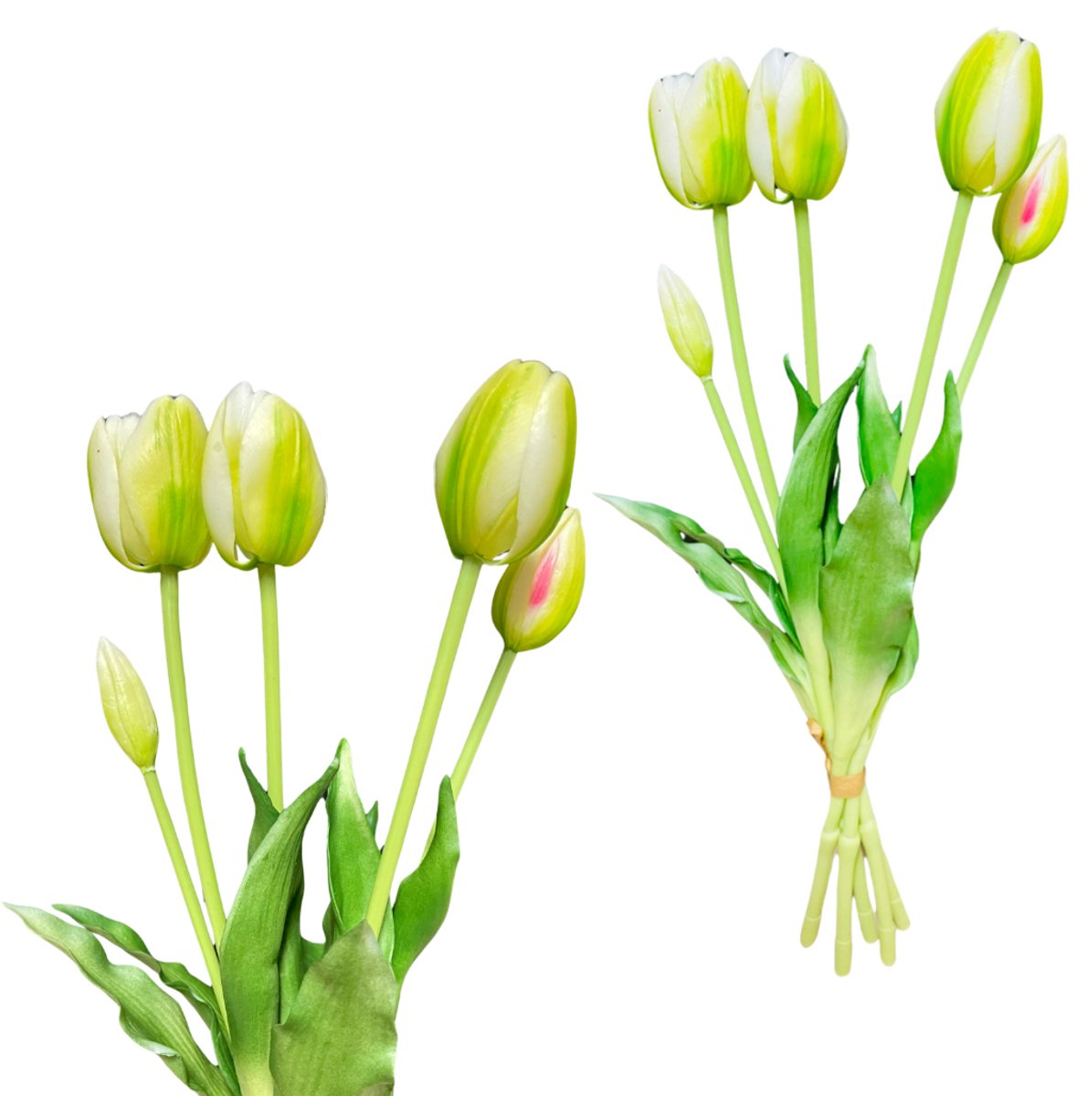 Inspiruj Real Touch Tulpenboeket - 39 cm - Groene Kleur - Kunstbloem
