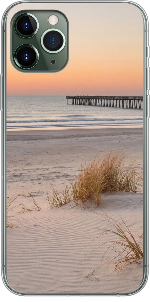 Telefoonhoesje Geschikt voor iPhone 11 Pro hoesje - Pier - Zonsondergang - Strand - Siliconen Telefoonhoesje Telefoonhoesje