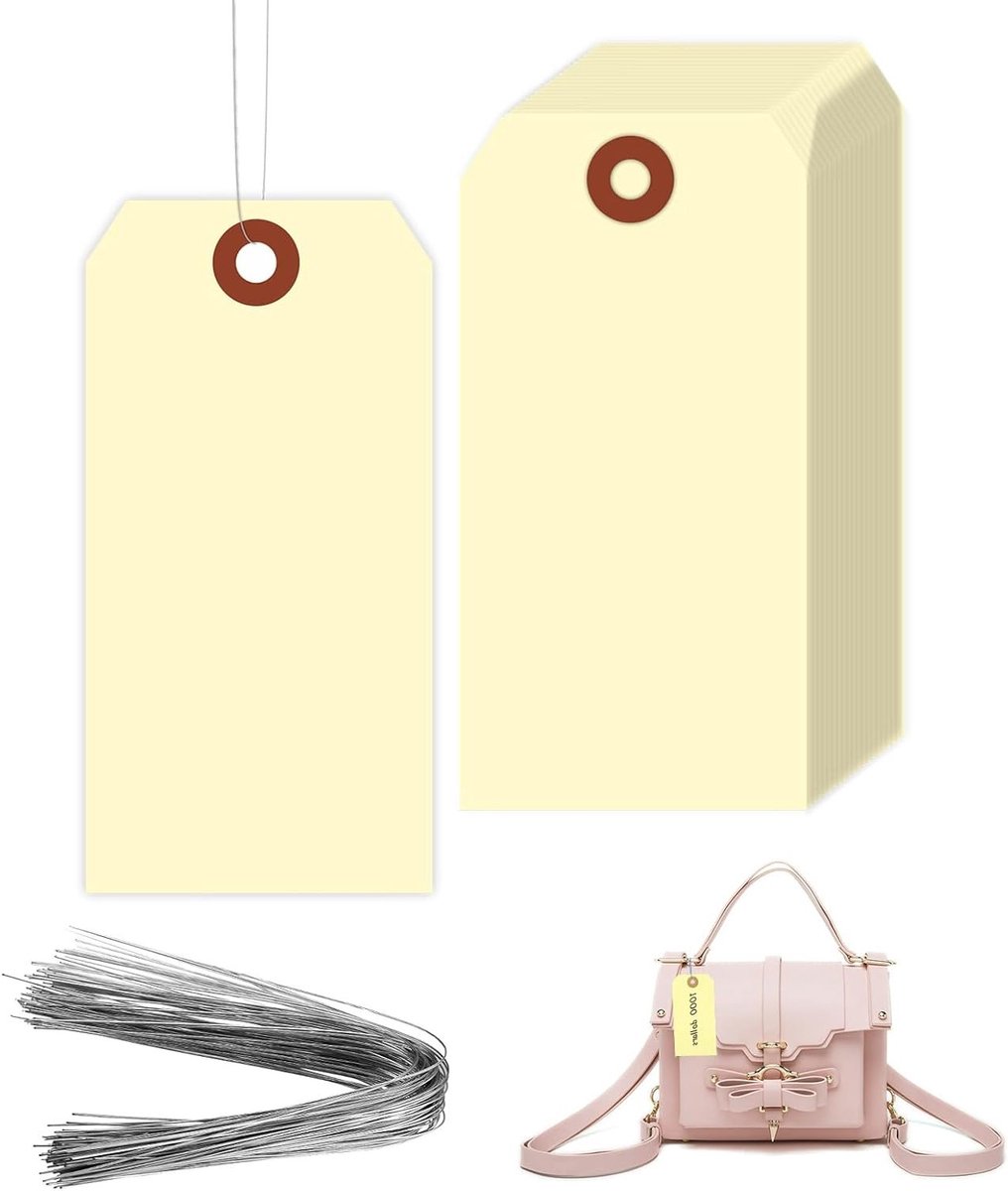 Kledingprijslabels met koord, 100 stuks, 70mm x 35mm, voor kleding en sieraden, wit, prijskaartjes