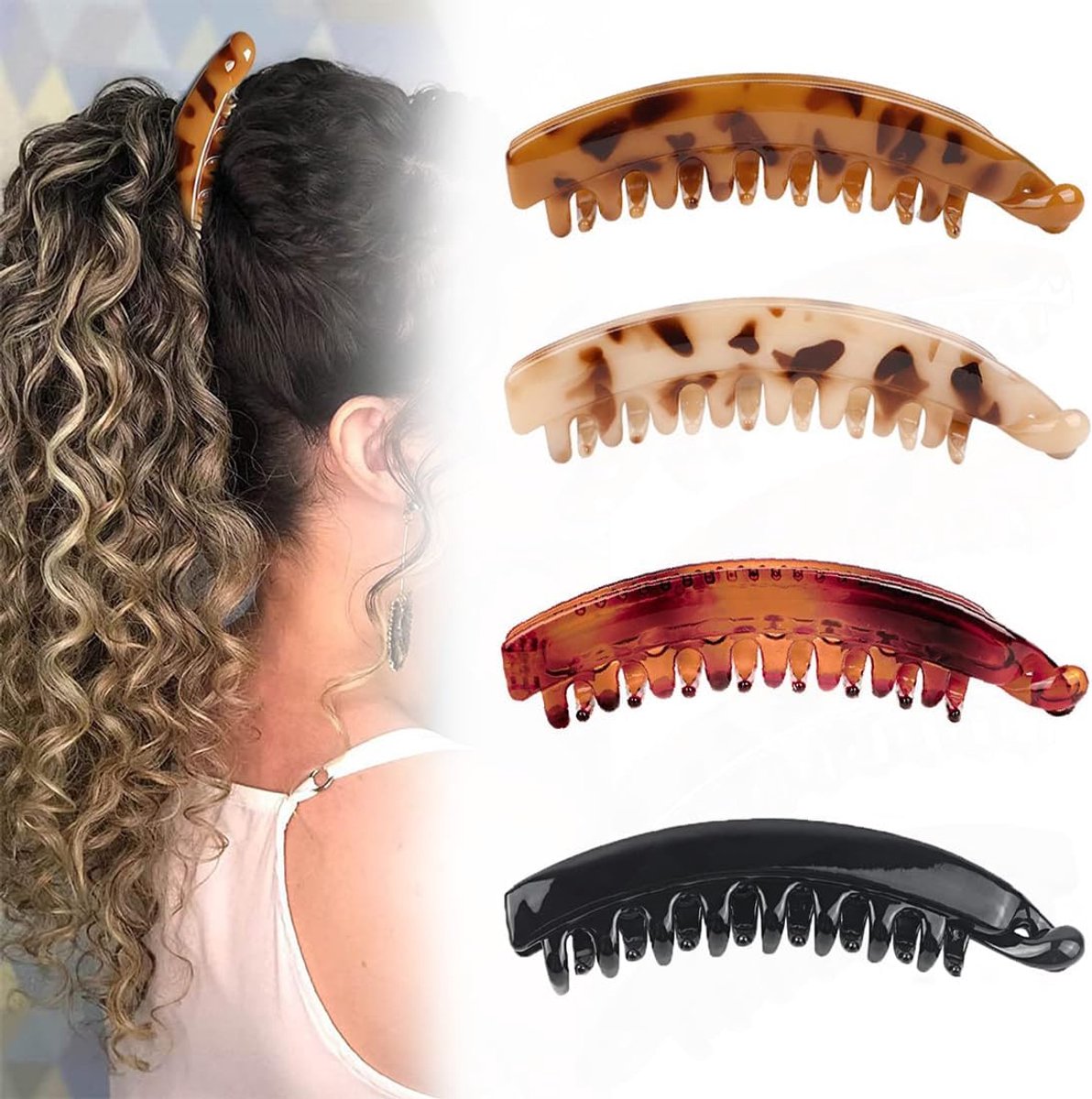4 Stuks Retro Banaan Haarclips - Plastic Haarclips - Ponytail Claw voor Vrouwen en Meisjes