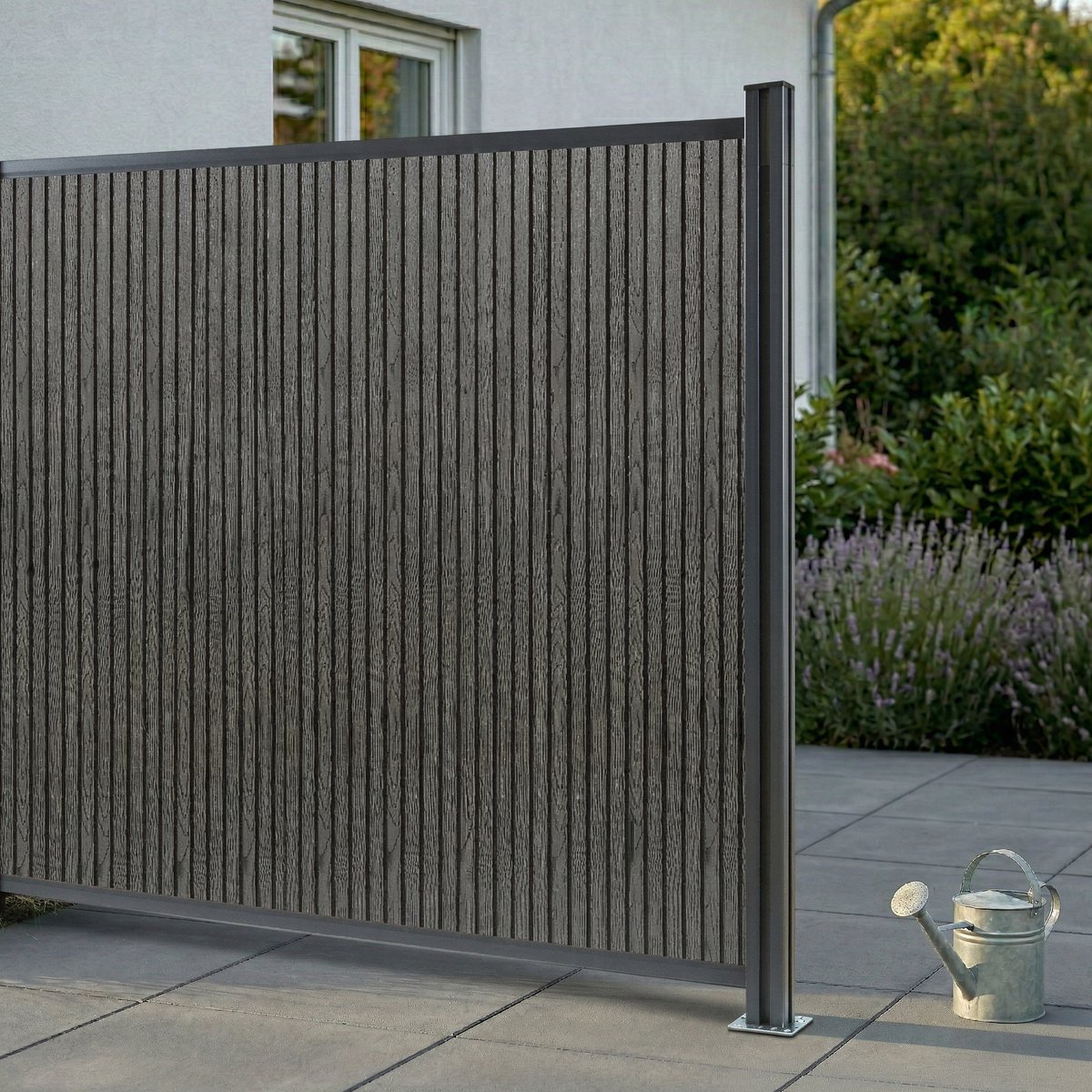 WPC schutting Grassano uitbreidingsset met paal 185x175 cm grijs en antracietgrijs NEU.HOLZ