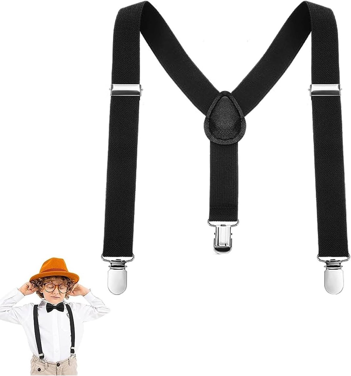 Verstelbare elastische Y-vormige bretels voor kinderen, unisex, comfortabele verstelbare banden, zwart, ideaal voor feestjes en dagelijks gebruik