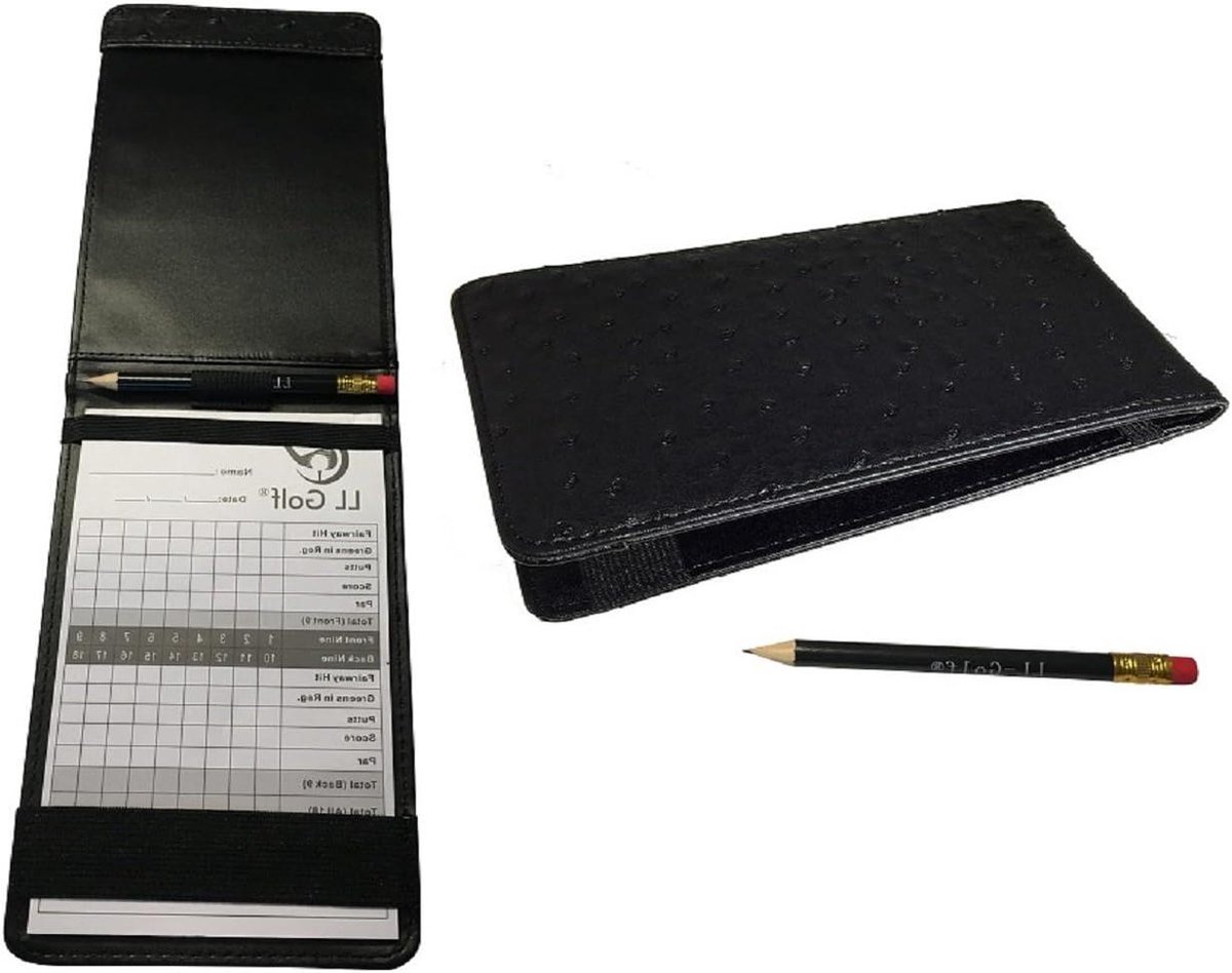 Golf Scorecard Houder - Scorekaarthouder Etui - Golf Score Bijhouden - Struislederlook - 18.5 cm x 11 cm - Zwart