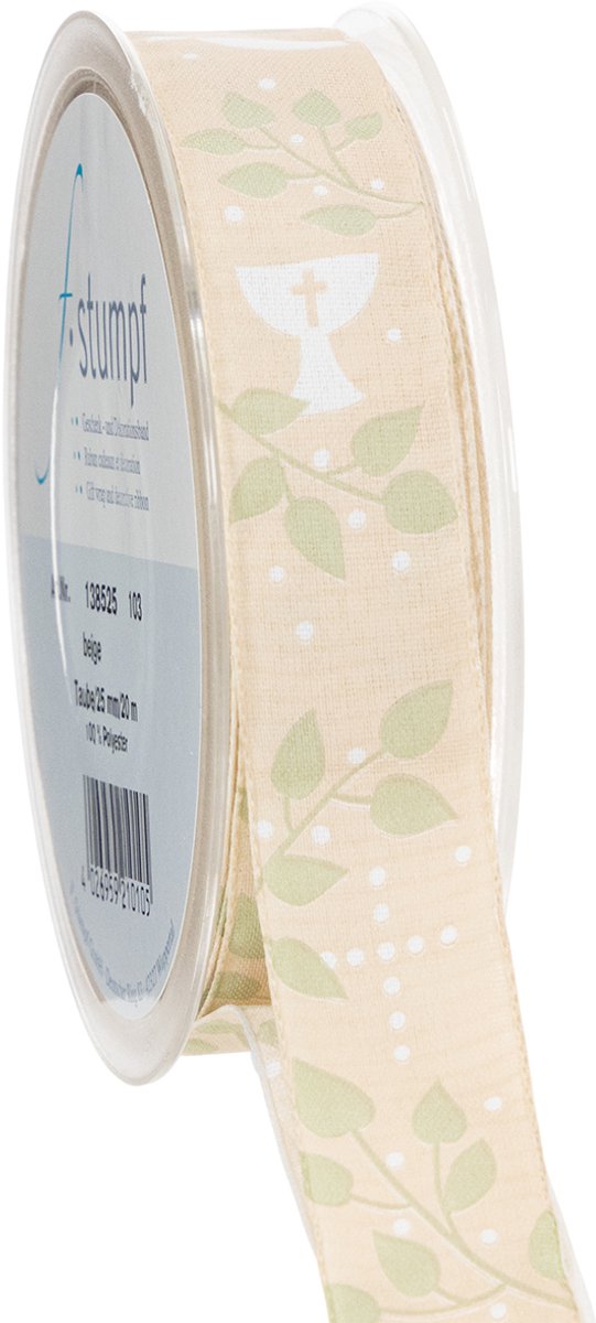 Lint voor Vormsel, Communie en Doop - Beige, 25 mm breed, 20 m lang