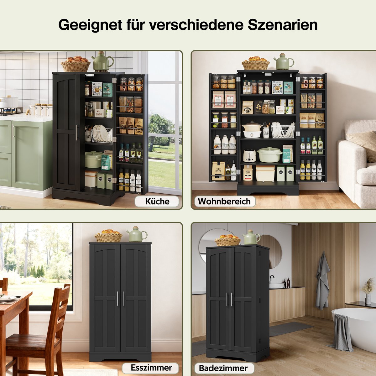 Intebiki keukenkast - keukeneiland - buffetkast - keukenkast organizer - 120 x 60 x 40 cm – met led – opbergkast – met verstelbare planken en deurrekken – geschikt voor de keuken, eetkamer of woonkamer – apothekerskasten – zwart — cadeau in Cadeau-ideeën - foto 4