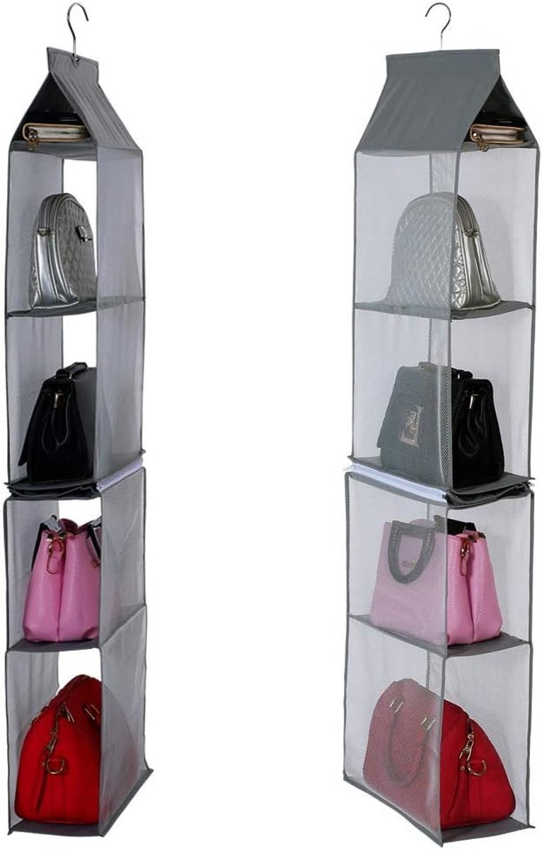 Handige Hangende Organizer met 4 Vakken voor Woonkamer en Slaapkamer - Opbergzak voor Kleding en Accessoires (Grijs)
