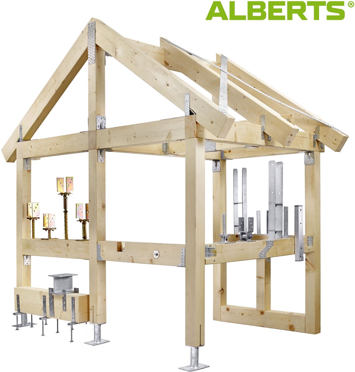 Alberts 4 x inschroefmof voor ronde of vierkante houten palen thermisch verzinkt 71 x 71 mm totale lengte 900 mm