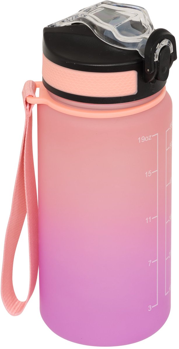5Five Drinkfles/Sportfles met rietje - 600ml - SMART-dop - Oranje/Roze