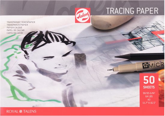 Papier calque Talens A3, 50 feuilles. Avec un croquis de visage et un crayon.