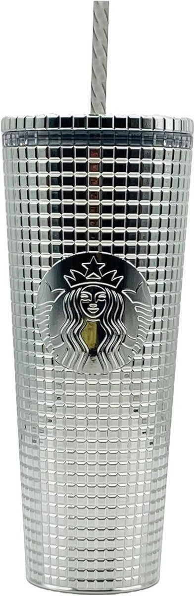 Zilveren Chrome Grid Tumbler 24oz Venti Maat voor Warme en Koude Dranken