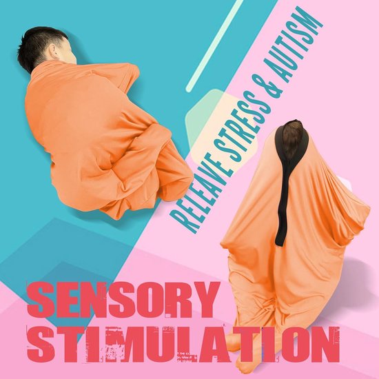 Sensory Body Sock voor kinderen, 119cm x 69cm full-body wrap rekbare body sock om stress te verlichten voor kinderen met autisme, angst (oranje, M/114-137cm) van Merkloos — afbeelding 5