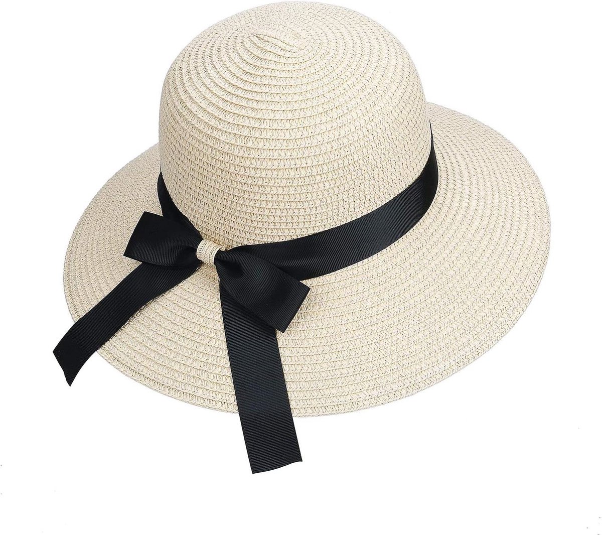 Stro Hoed Vrouw - Zonnehoed Strandhoed - Zonbescherming Reizen - Grote Rand - 56-58cm - Beige