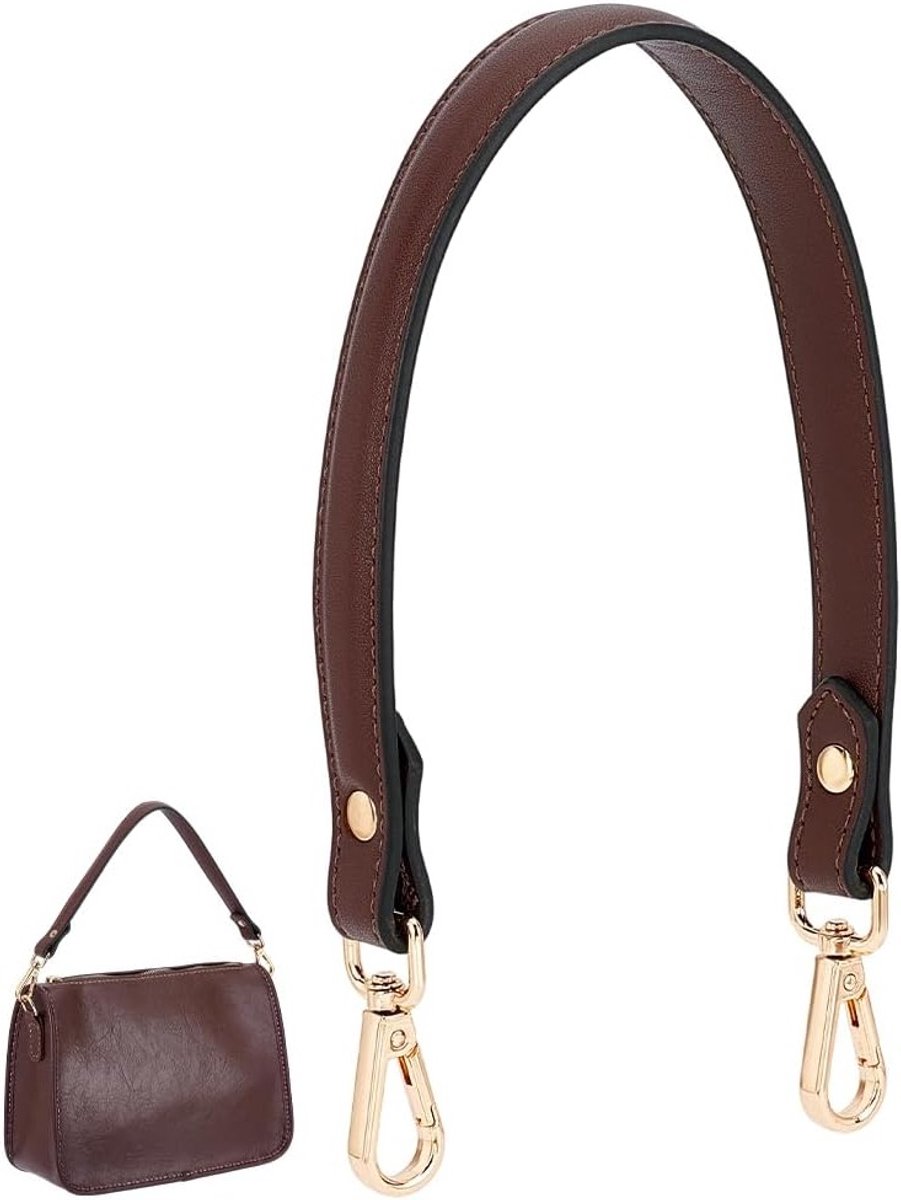 Bruine Leren Armpit Bag Riem met Korte Portemonnee, Vervangende Handtasriemen en Gouden Gespen voor Dames, Ideaal voor DIY Handtassen en Schoudertassen