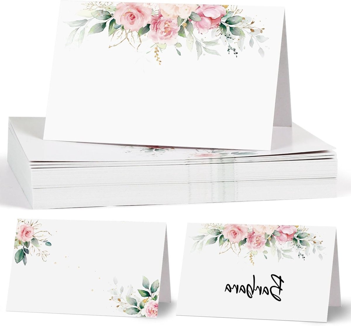 50 Stuks Tafelkaartjes voor Bruiloften met Bloemenontwerp - Papieren Plaatskaarten voor Feestjes, Diner en Verjaardagen