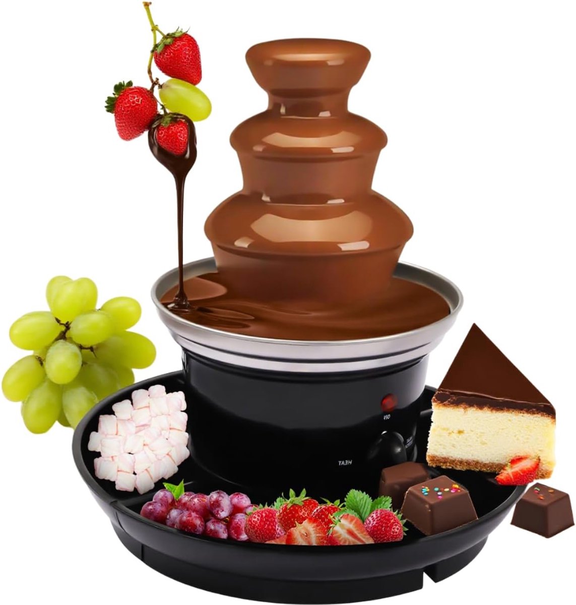 RWB® Cocoladefontein - Chocolade Fondue - Luxe Chocoladefontein - Zwart en Zilver - 26 x 26 x 27.2 cm