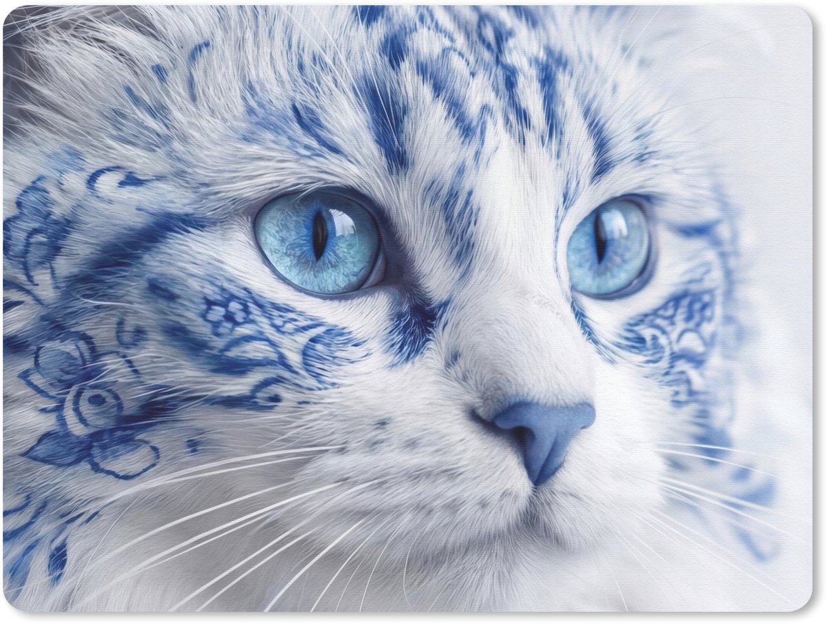 Muismat 12x10 cm - Mousepad Kat - Patroon - Blauw - Muismatten