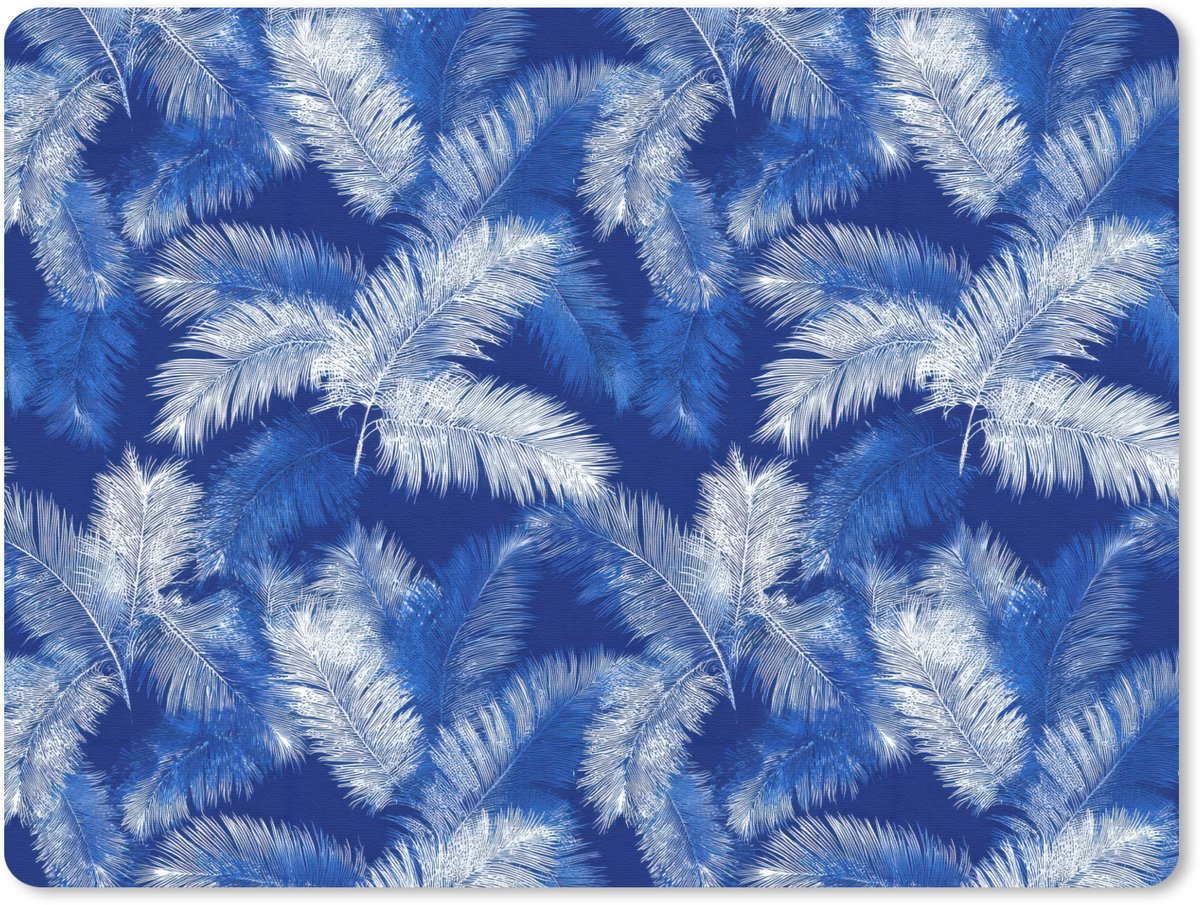 Muismat 12x10 cm - Mousepad Palmblad - Patroon - Blauw - Muismatten
