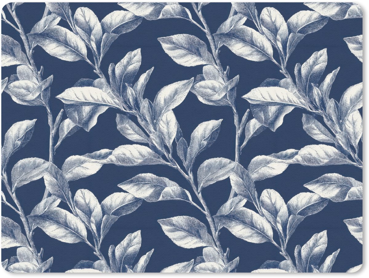 Muismat 12x10 cm - Mousepad Botanisch - Patroon - Blauw - Muismatten