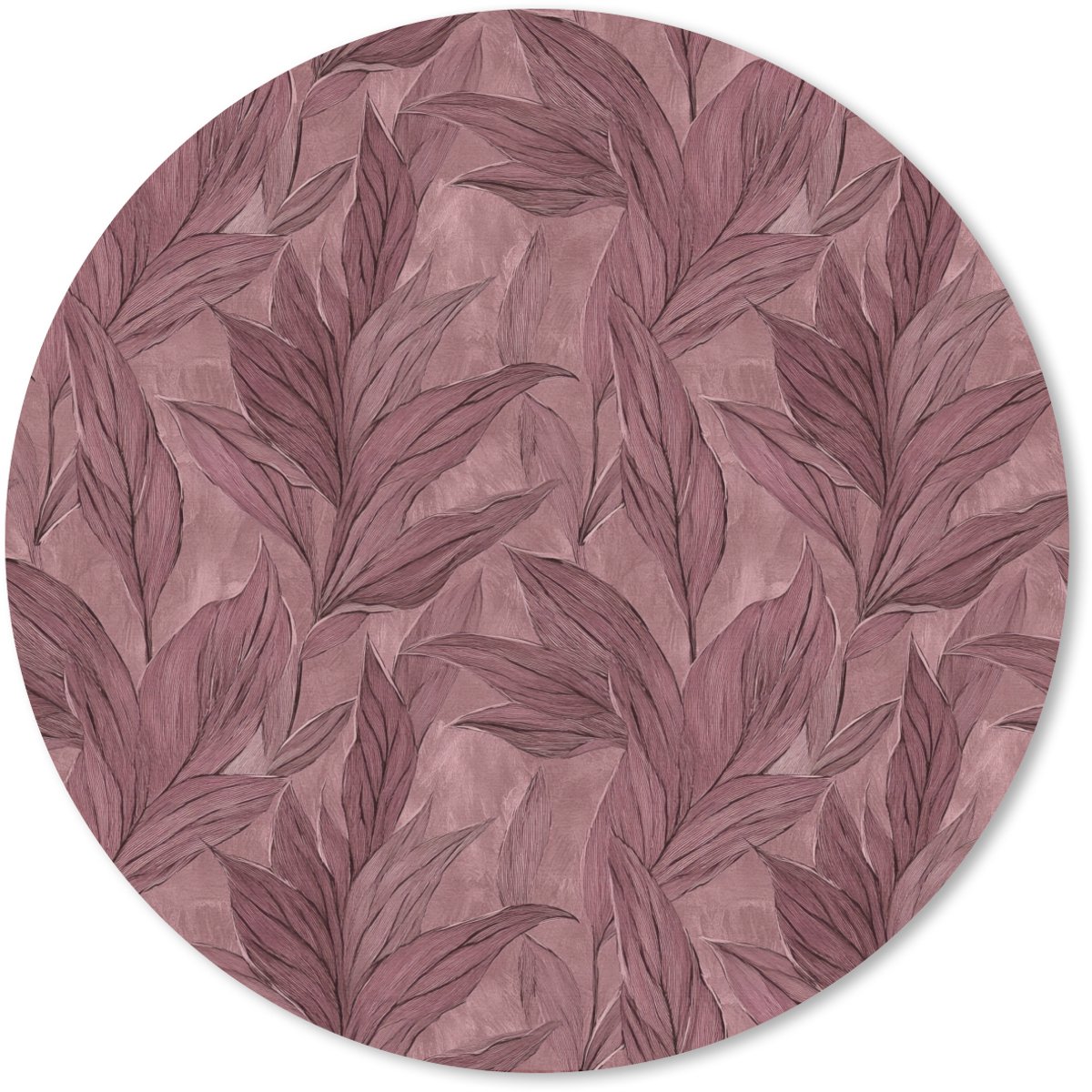 Muismat rond 50x50 cm - Mousepad Bladeren - Patroon - Paars - Ronde muismatten