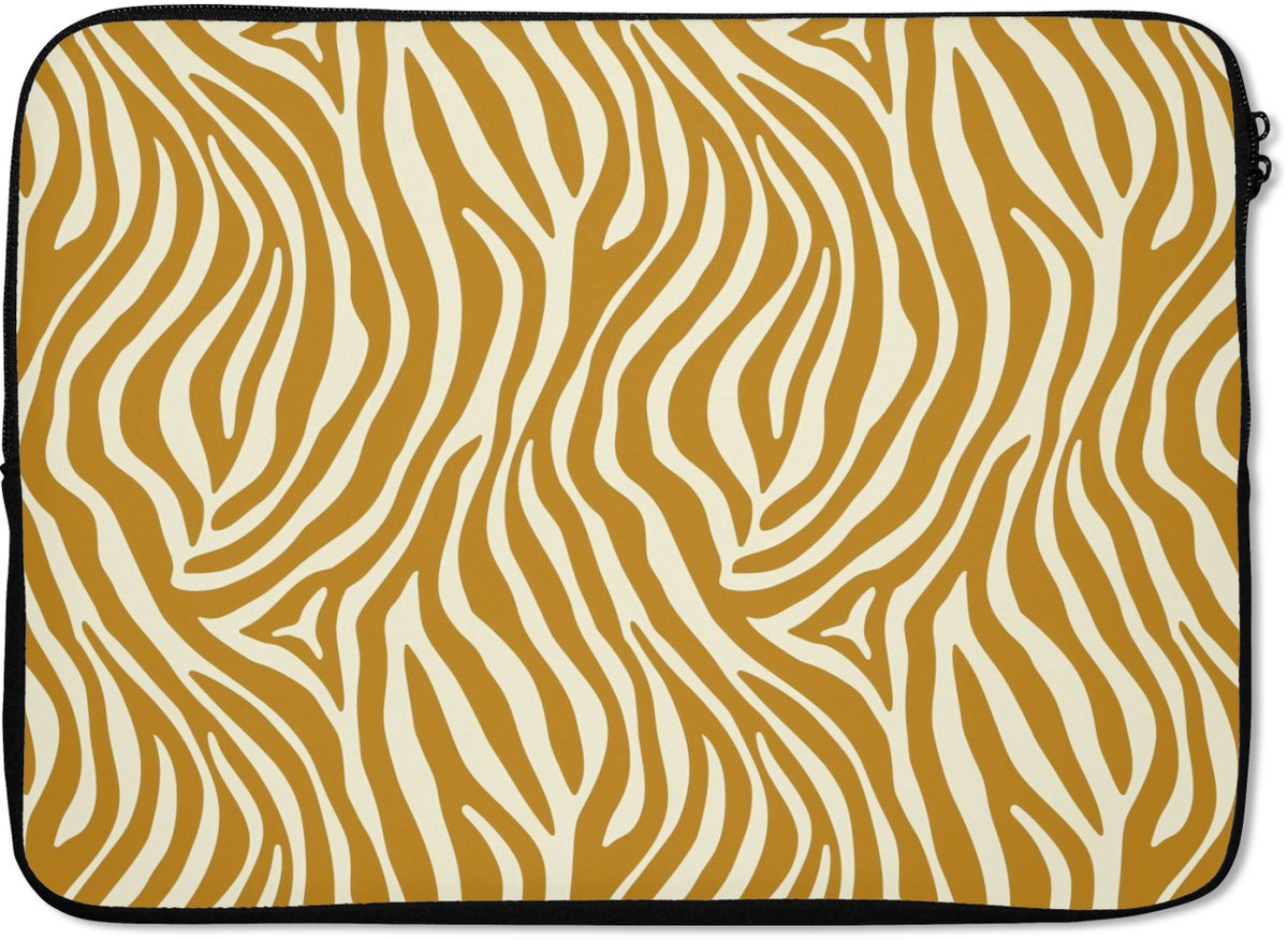 Laptophoes 13 inch - Zebra - Klassiek - Oker - Geel - Laptop sleeve - Binnenmaat 32x22,5 cm - Zwarte achterkant