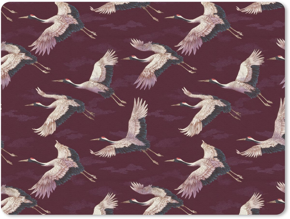 Muismat 12x10 cm - Mousepad Kraanvogels - Klassiek - Bordeaux - Muismatten