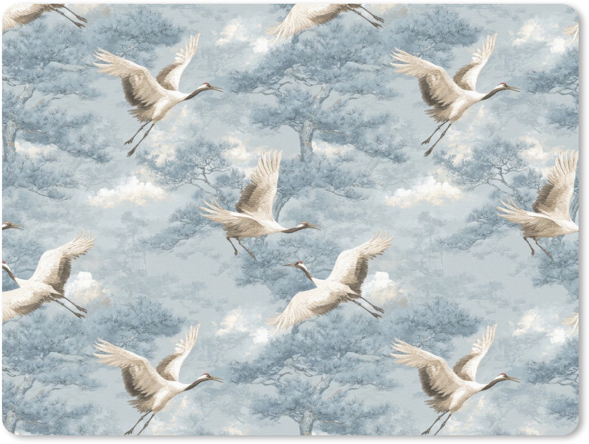 Muismat 12x10 cm - Mousepad Wolken - Kraanvogels - Blauw - Muismatten