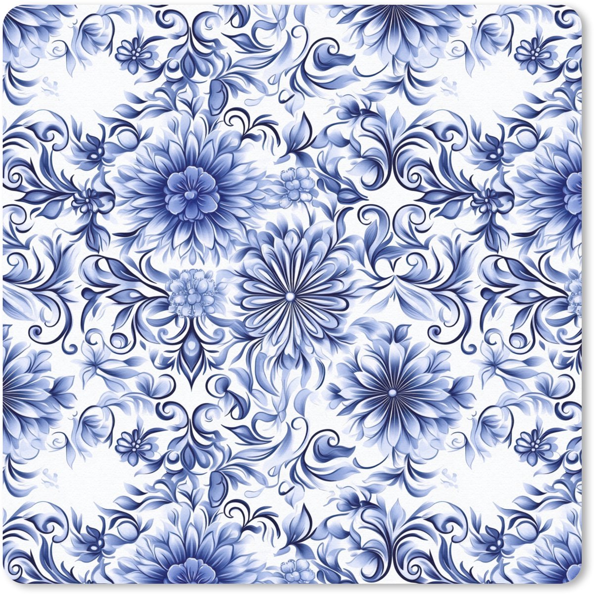 Muismat 30x30 cm - Mousepad Bloemen - Blauw - Patroon - Wit - Muismatten